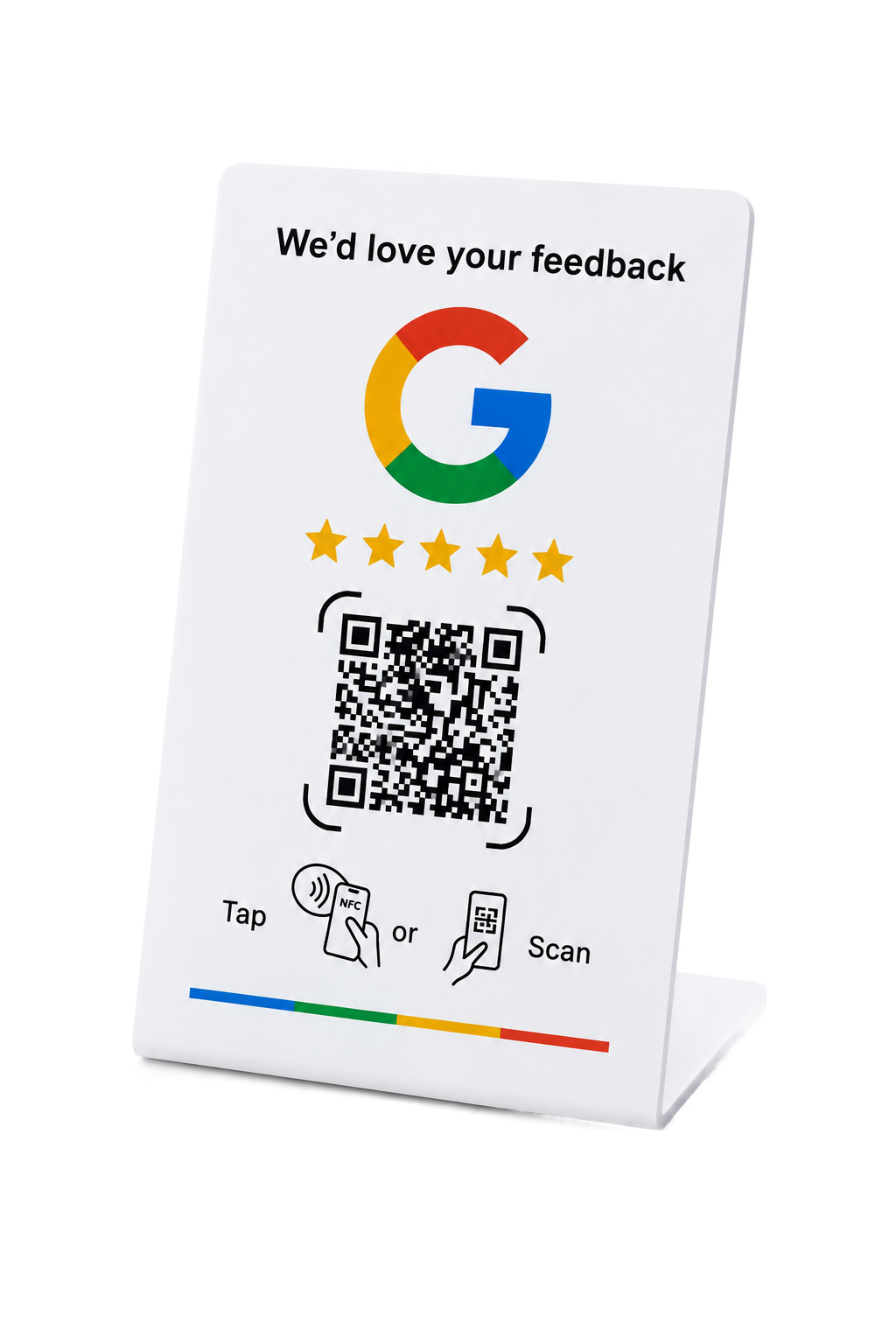 Placa Premium Taplink con logo de Google, estrellas y código QR